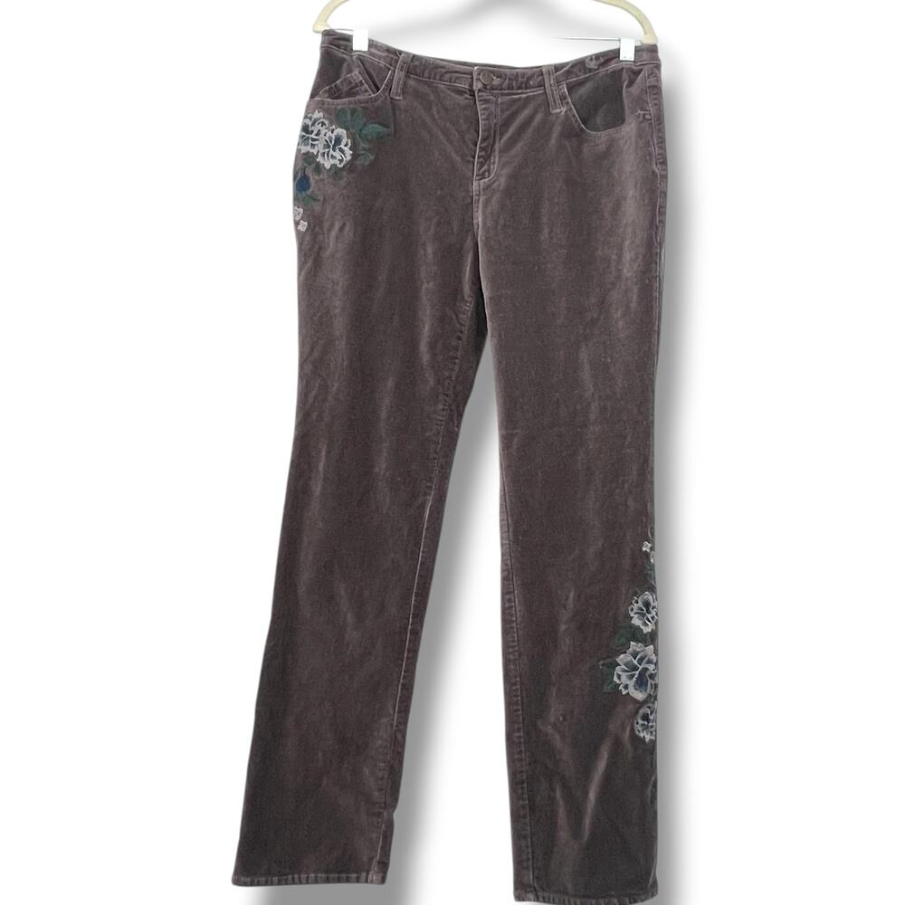 SUNDANCE Women's Mink Brown Velvet Pants Floral Embroidery  30  Boho Indie